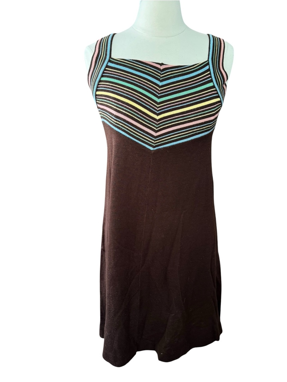 Vintage 70’s Dress Sundress Striped Sz Medium Hippie Bohemian Acrylic Foxmoor